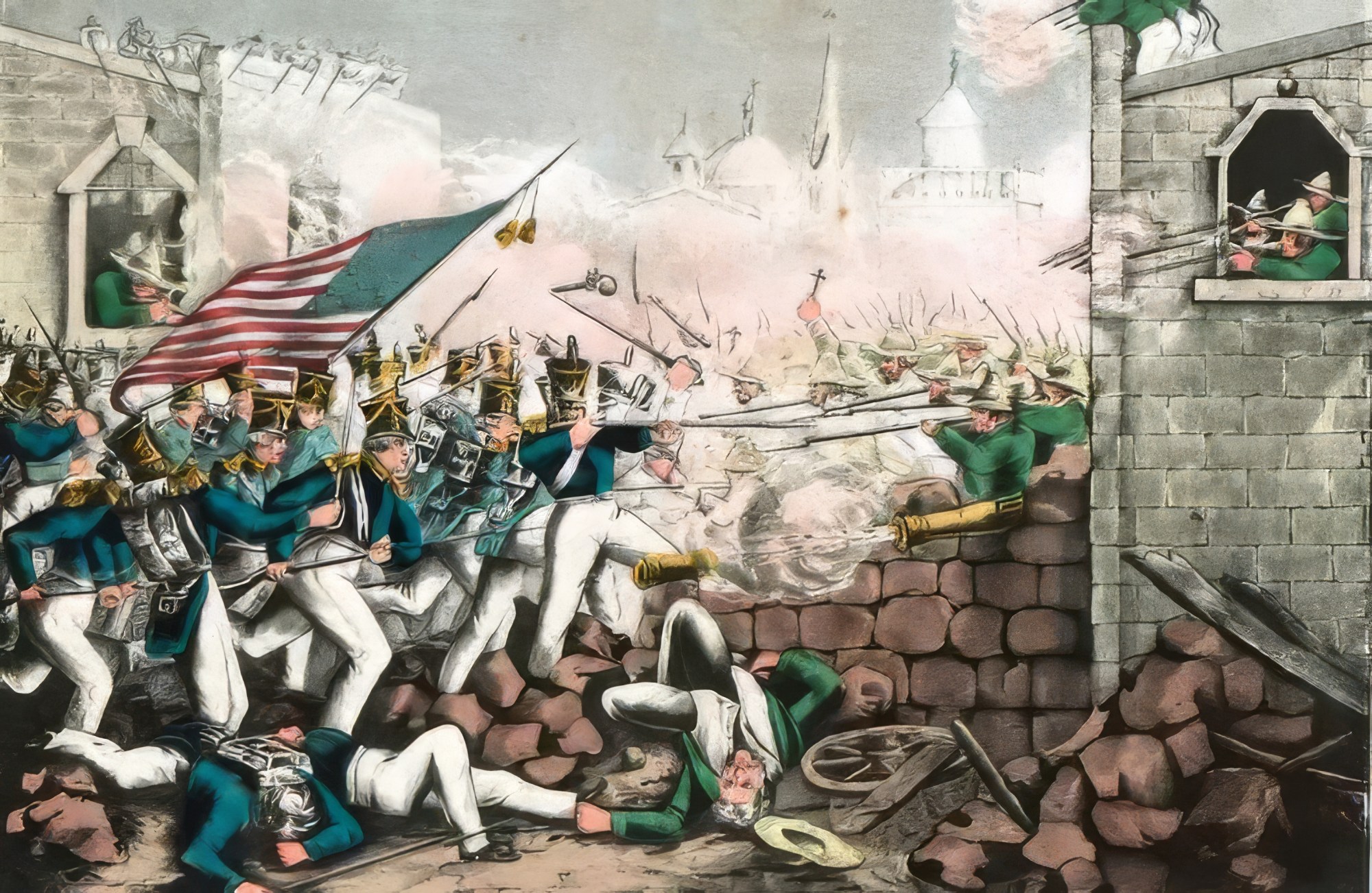 Painting of a battle during the Mexican War