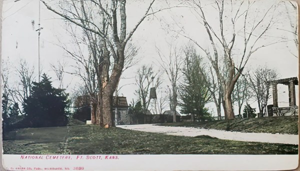 Postcard showing the lodge at Fort Scott National Cemetery, c. 1907. (NCA)