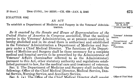 Read Object 8: Public Law 79-293, The Department of Medicine and Surgery Act, 1946