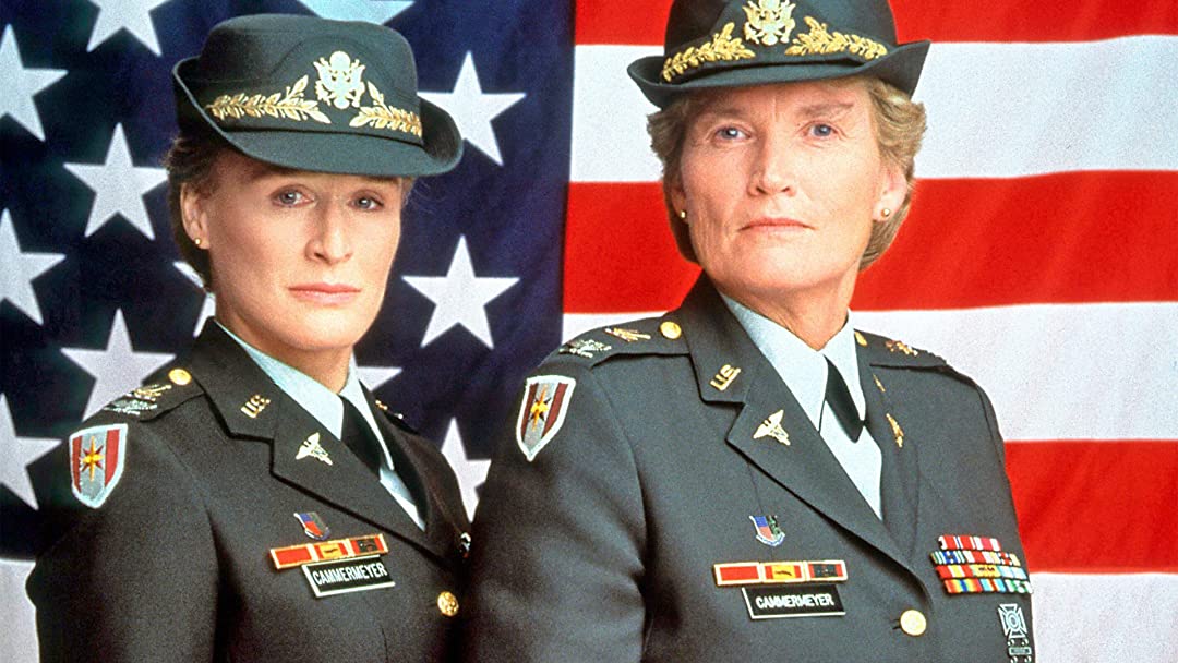 Publicity still from the television movie Serving in Silence, VA nurse and Army National Guard Colonel Margarethe Cammermeyer (right) and actress Glenn Close (left), who portrays her. The award-winning film tells the story of Cammermeyer’s successful legal battle to reverse her dismissal from the military in 1992 after she acknowledged being gay. (Sony Pictures)