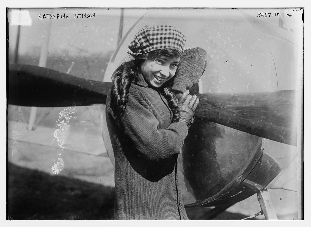 Katherine Stinson and her airplane, ca. 1915. Photo from the Library of Congress.