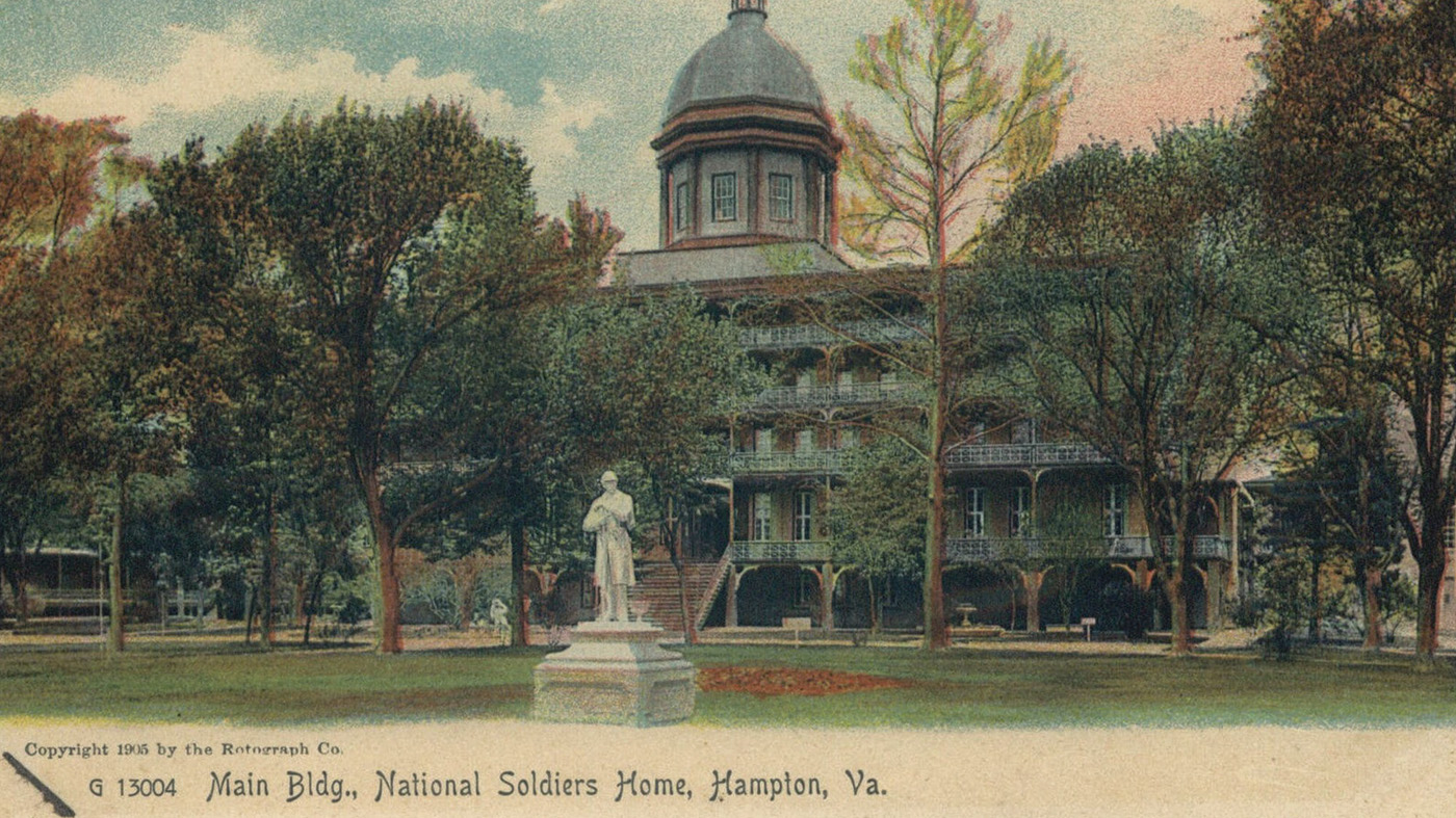 Postcard showing a historic image of the National Soldier Home in Hampton, Virginia