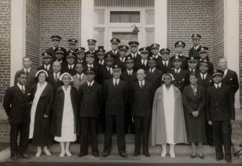 Medical staff of the Veterans hospital in Tuskegee, Alabama, 1933. The hospital’s director, Dr. Joseph Ward, stands front row center. (VA History Collection)