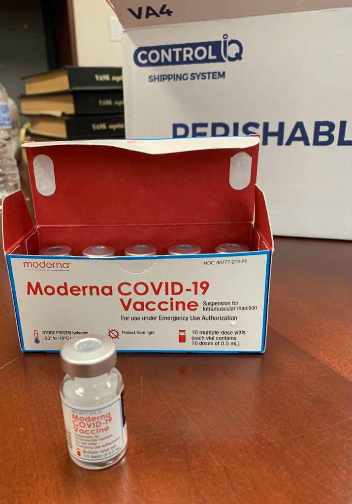 COVID-19 vaccine vial from a box of Moderna vaccines distributed to Veterans at the VA Medical Center in Dayton, Ohio. As of April 2022, VA has vaccinated over four million Veterans, as well as nearly one hundred thousand non-Veterans under its “Fourth Mission” mandate. (NVAHC)