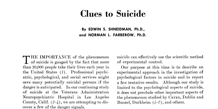 Read Object 62: 1956 “Clues to Suicide” Study
