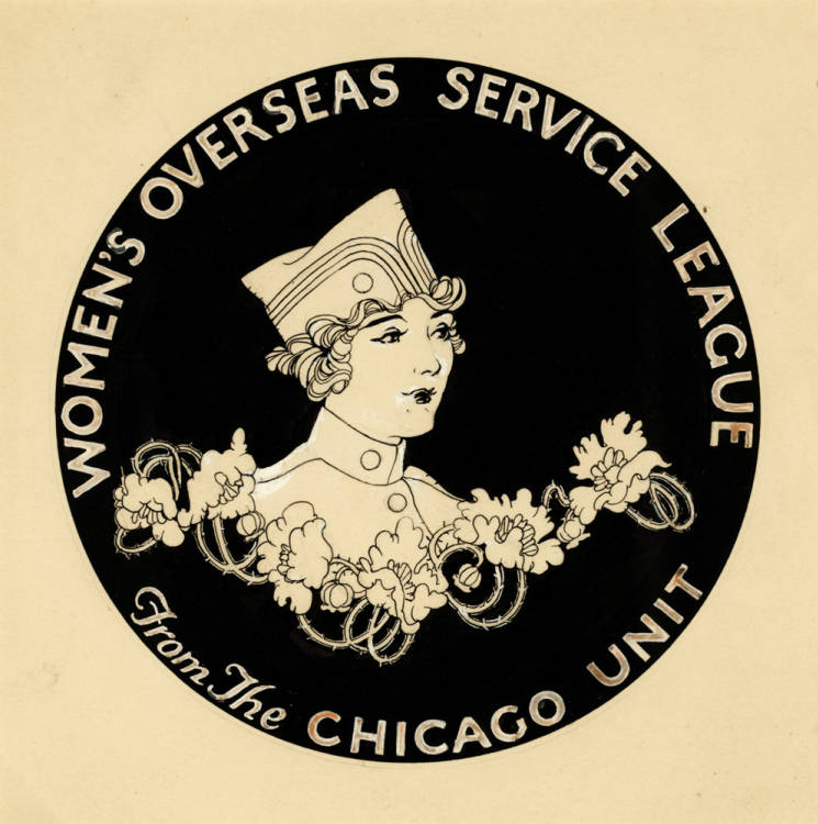 Emblem of the Chicago unit of the Women Overseas Service League, a Veterans organization founded in 1921 that became a powerful voice for all women who served overseas in the Great War. (Pritzker Military Museum & Library)