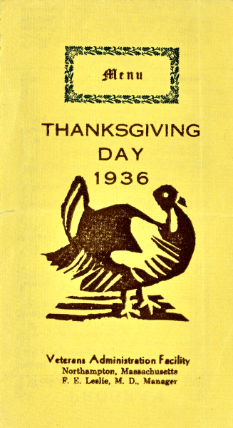 Thanksgiving Day meal menu from the Northampton, Massachusetts, 1936. (National VA History Center)