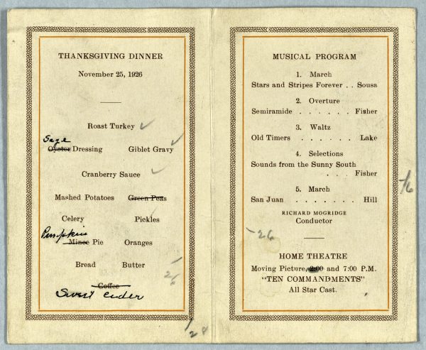 Menu from the Southern Branch, National Home for Disabled Volunteer Soldiers, Hampton, Virginia, 1923. (National VA History Center)