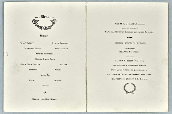 Another menu from the Southern Branch, National Home for Disabled Volunteer Soldiers, Hampton, Virginia, 1904. (National VA History Center)