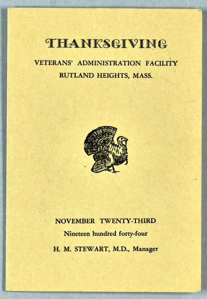 Menu from a VA facility in Rutland Heights, Massachusetts, 1944. (National VA History Center)