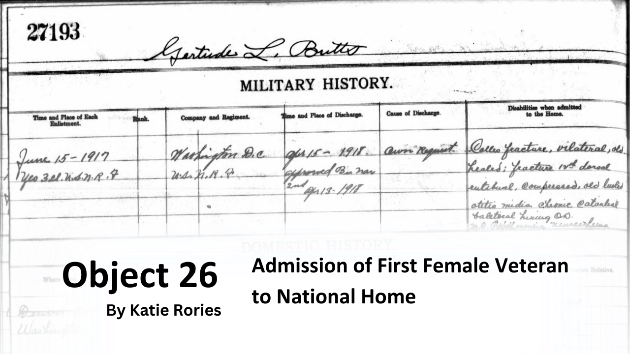Object 26 Admission of First Female Veteran to National Home by Katie Rories