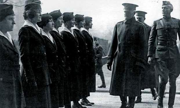 Gen. John Pershing reviews the Hello Girls in France. Pershing needed skilled telephone operators and called for the Army to recruit the women despite strong objections from within the military.