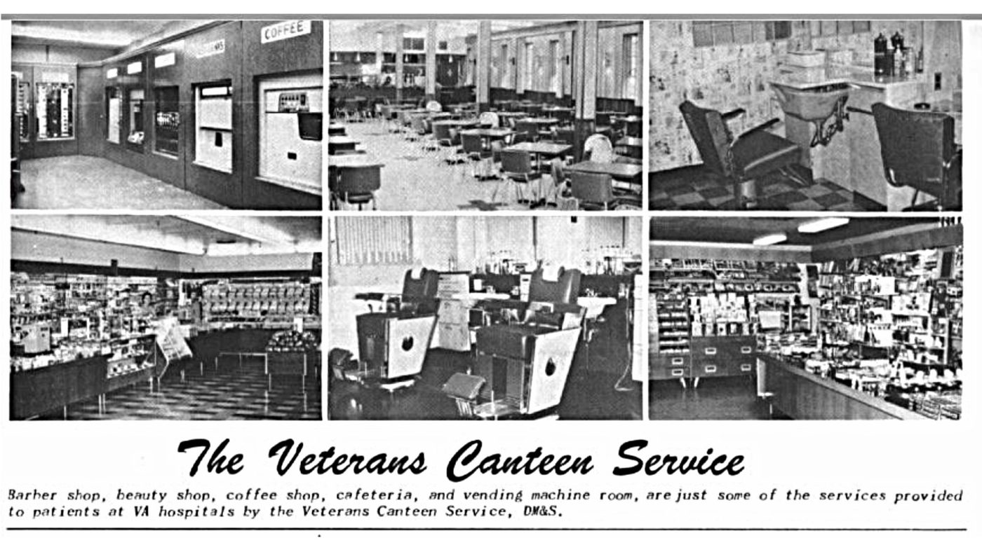 Photo spread on Veterans Canteen Service from 1962 issue of VA’s in-house publication, VAnguard. By the early 1960s, VA had opened more than 170 non-profit canteens offering a variety of everyday goods and services in its hospitals (VA)
