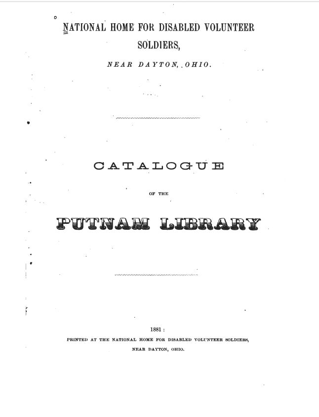 Title page from the 1881 Putnam Library Catalog. Georgina Putnam donated this particular volume to Harvard Library. (VA)