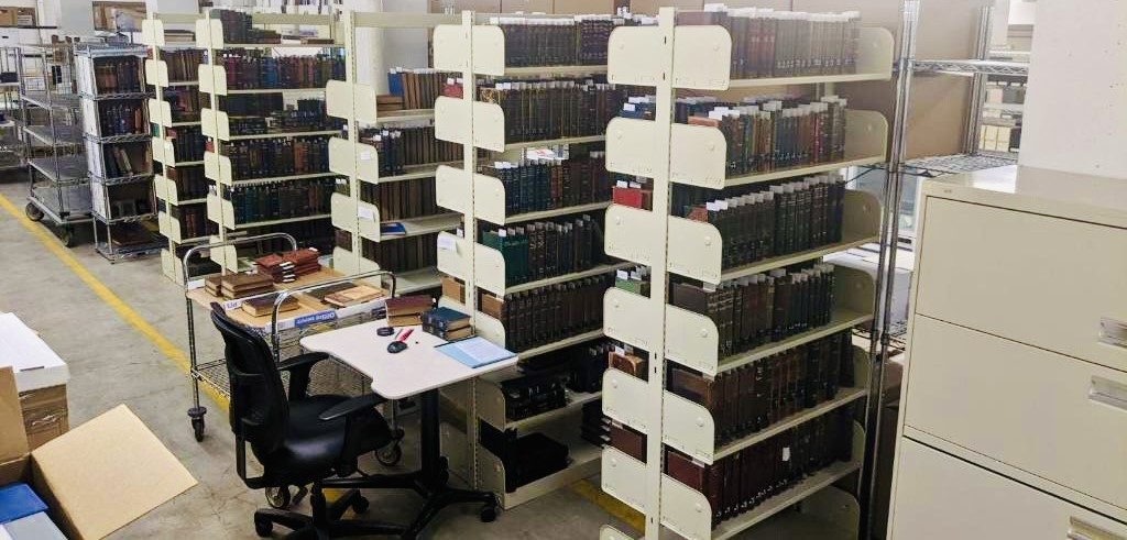 Image of working area where books are stored. (VA)