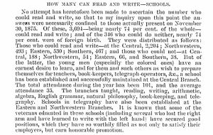 Excerpt from the 1875 Annual Report which discusses literacy and education in the Homes, particularly for black Veterans. (VA)