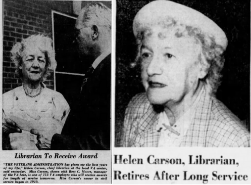 The final images of Helen published in a 1952 issue of the Dayton Daily News, in articles about receiving her VA Distinguished Service Pin and her retirement, respectively.