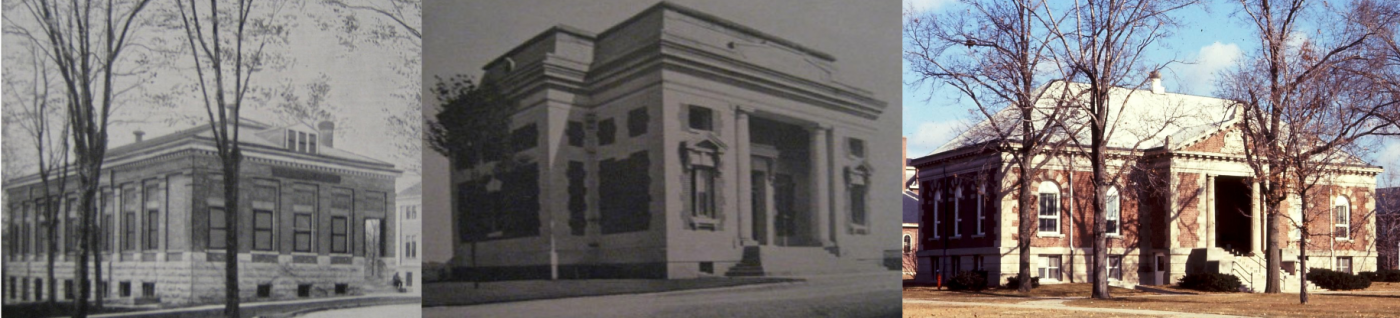 Photographs of three National Home libraries that Helen would have worked at during her career. From left to right, Northwestern Branch Library in Milwaukee, Wisconsin; Mountain Branch Library in Johnson City, Tennessee; Danville Branch Library in Danville, Illinois.