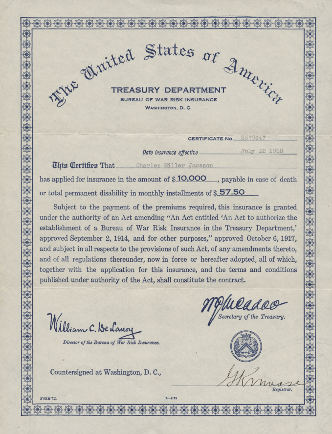 Read Object 81: World War I Insurance Certificate