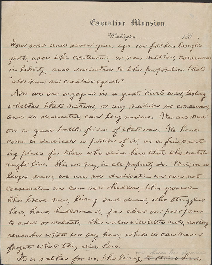 Draft of Gettysburg speech.