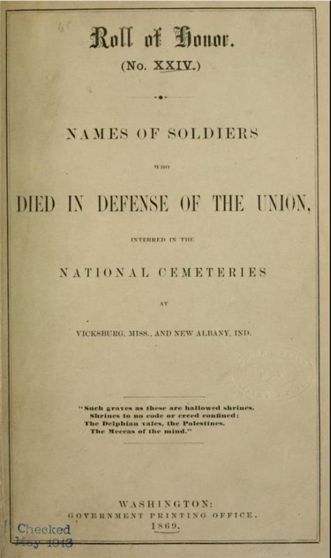 Roll of Honor title page.