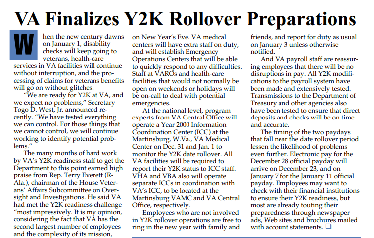 Read Y2K and VA: Preparing for a New Year