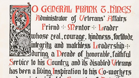Read Object 91: Dedication Page of General Hines Scrapbook