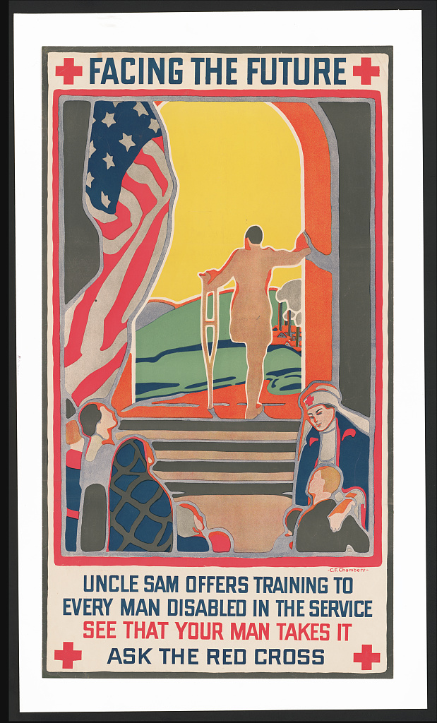 Red Cross poster from 1919 encouraging Great War Veterans to take advantage of government-funded vocational training.