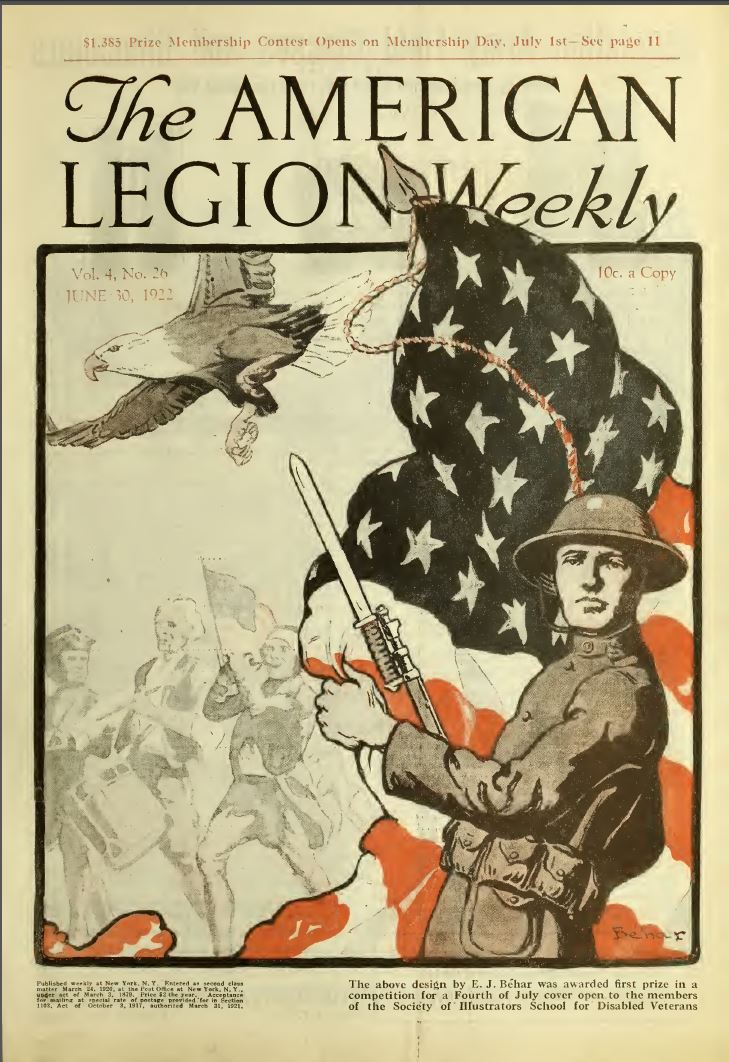 Cover of the June 30, 1922, issue of The American Legion Weekly featuring the prize-winning illustration by E.J. Behar, who lost his hearing in the war.