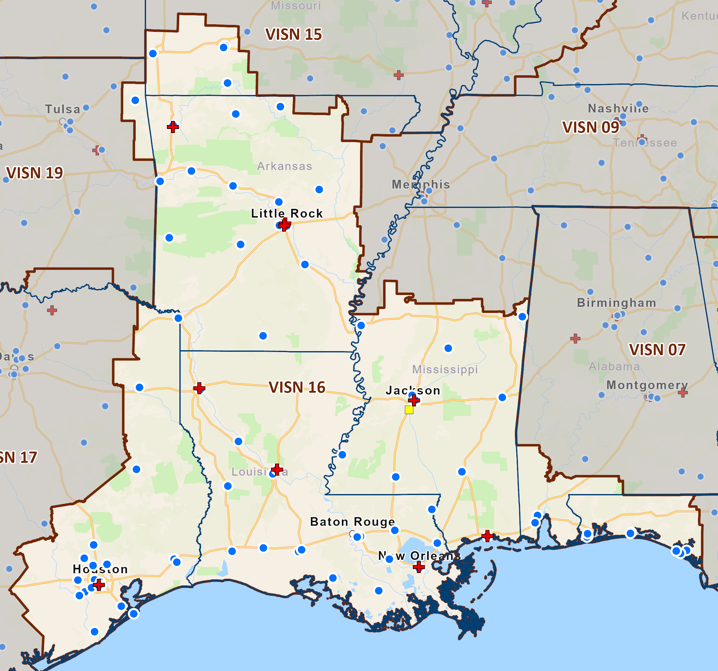 Includes portions of Alabama, Arkansas, Florida, Louisiana, Mississippi, Missouri, Oklahoma, and Texas.