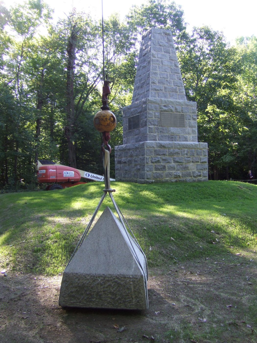 Capstone in front of the 131-year-old Togus, Maine, monument in preparation for rededication, 2010. (NCA)