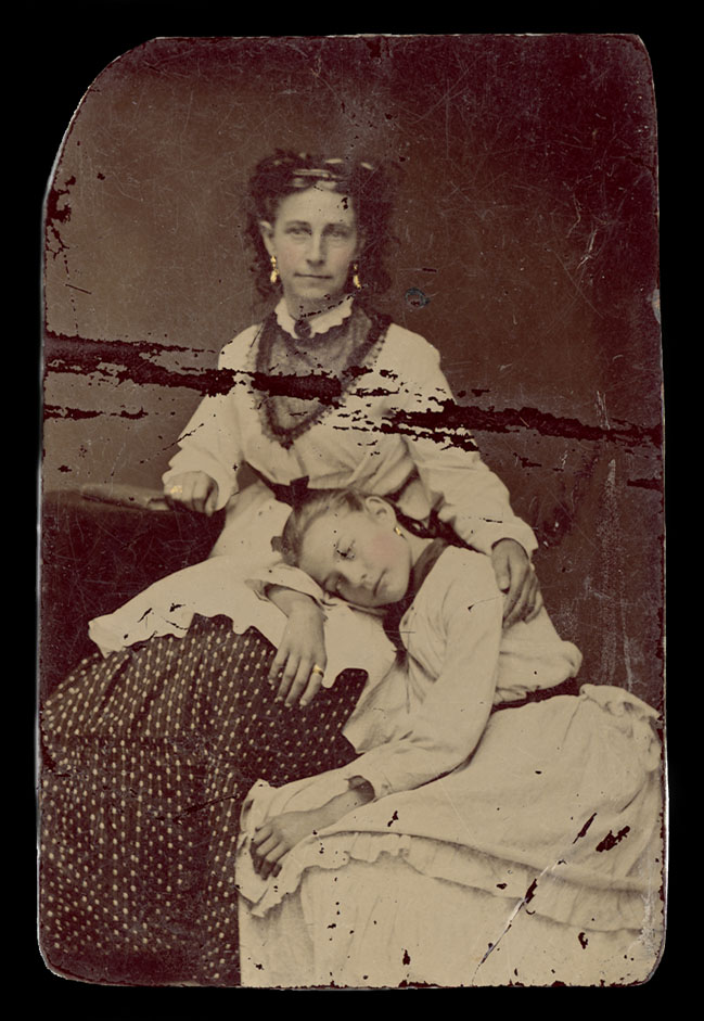 Tintype of woman and her daughter from Civil War Widows Pension Files at the National Archives. Her husband died at Andersonville Prison in 1864 and she successfully applied for a pension in June 1865. (National Archives)
