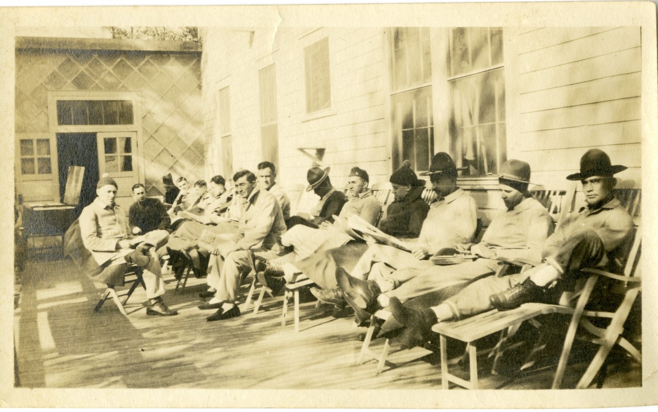 Patients taking in the sun and the clean mountain air on the porch of one of the ambulatory wards, c. 1920. (State Archives of North Carolina)