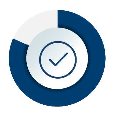 Shaded circle with dark blue and check mark in the center