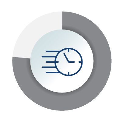 Shaded circle with dark gray with clock and horizontal lines representing speed