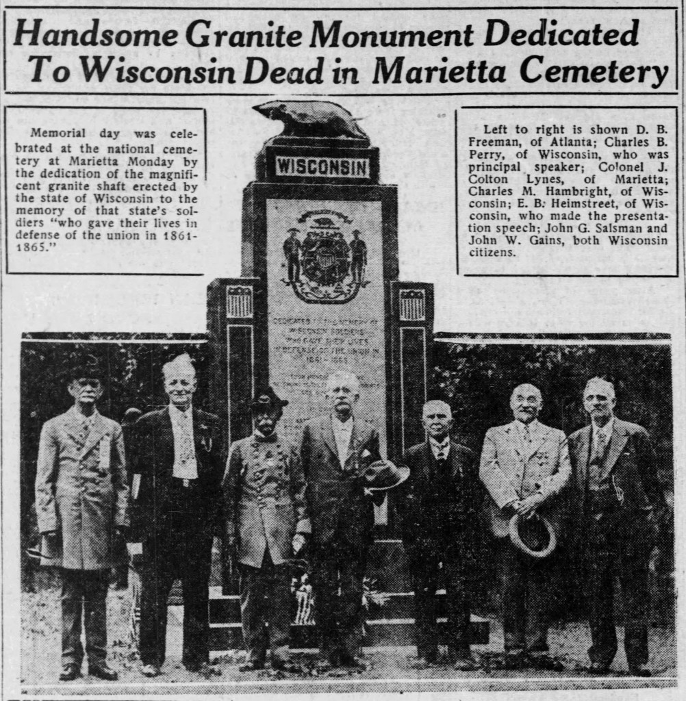 Wisconsin Monument dedication in the Atlanta Constitution, June 1, 1926. (Newspapers.com)
