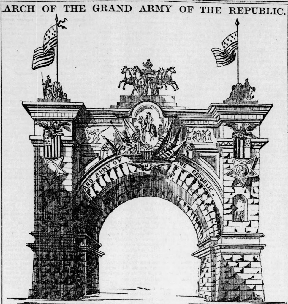 Design for triumphal arch containing Grant glass, August 27, 1887. (St. Louis Post-Dispatch)