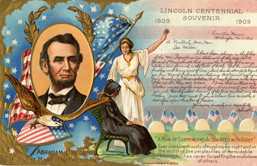 Lincoln centennial souvenir postcard, ca. 1909: Birthday, Series No. 1, E. Nash Publisher. (NCA History Collection)