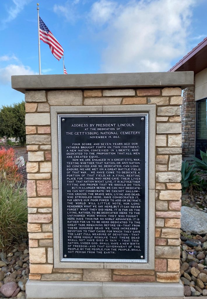 Replica Gettysburg Address tablet, Miramar National Cemetery, CA. (NCA)