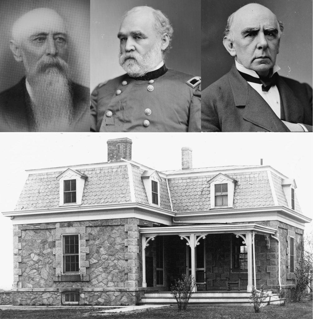 Above: Portraits (L-R) Chiffelle, Meigs, and Clark, c. 1875 (Freemason History, Library of Congress). Below: Superintendent’s lodge at Finn’s Point National Cemetery in Pennsville, New Jersey, c. 1933. (NCA)