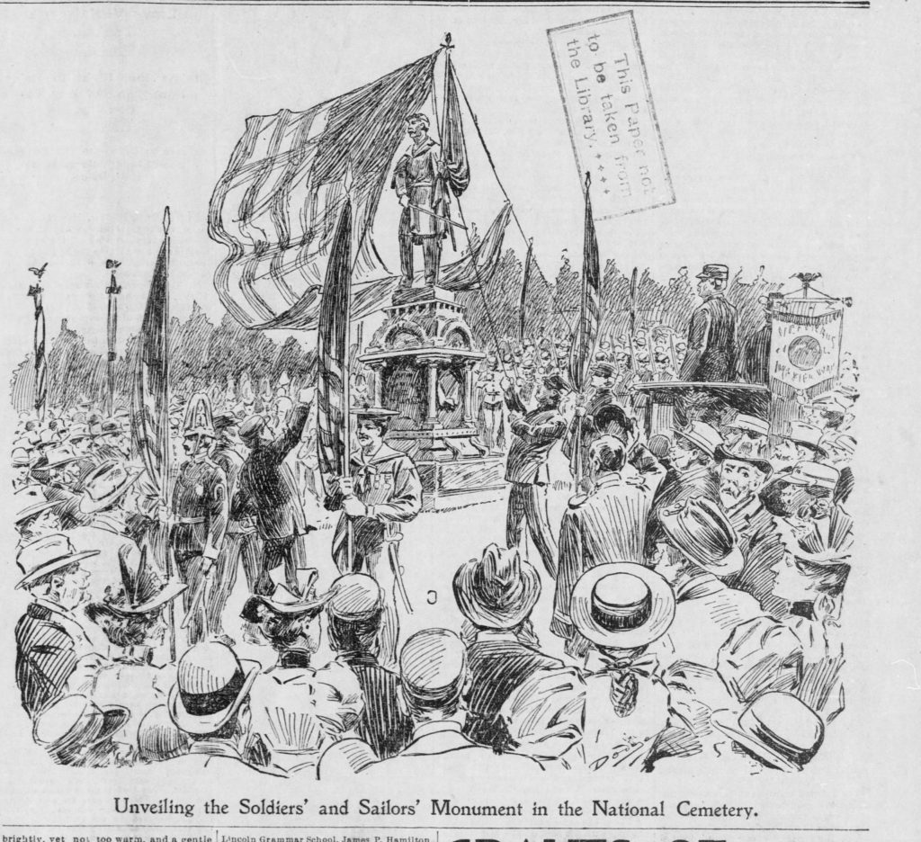 Sketch of dedication in the San Francisco Call, 1 June 1897. (Newspapers.com)