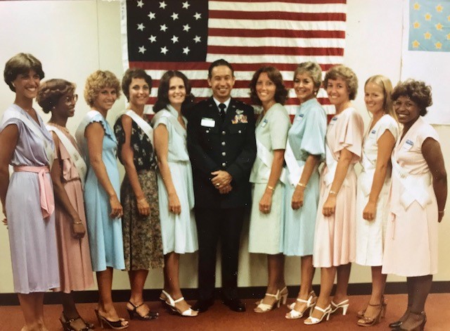 Gen. Norman Gaddis, U.S. Air Force, Retired, with Winston-Salem Regional Office employees at an event on July 21, 1980 celebrating the 50th anniversary of the Veterans Administration. A fighter pilot during the Vietnam War, he spent almost six years as a POW after his plane was shot down. (Winston-Salem Regional Office VA photo)