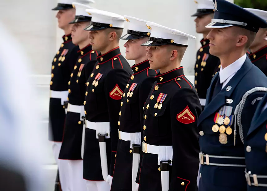 marines in dress uniform at attention