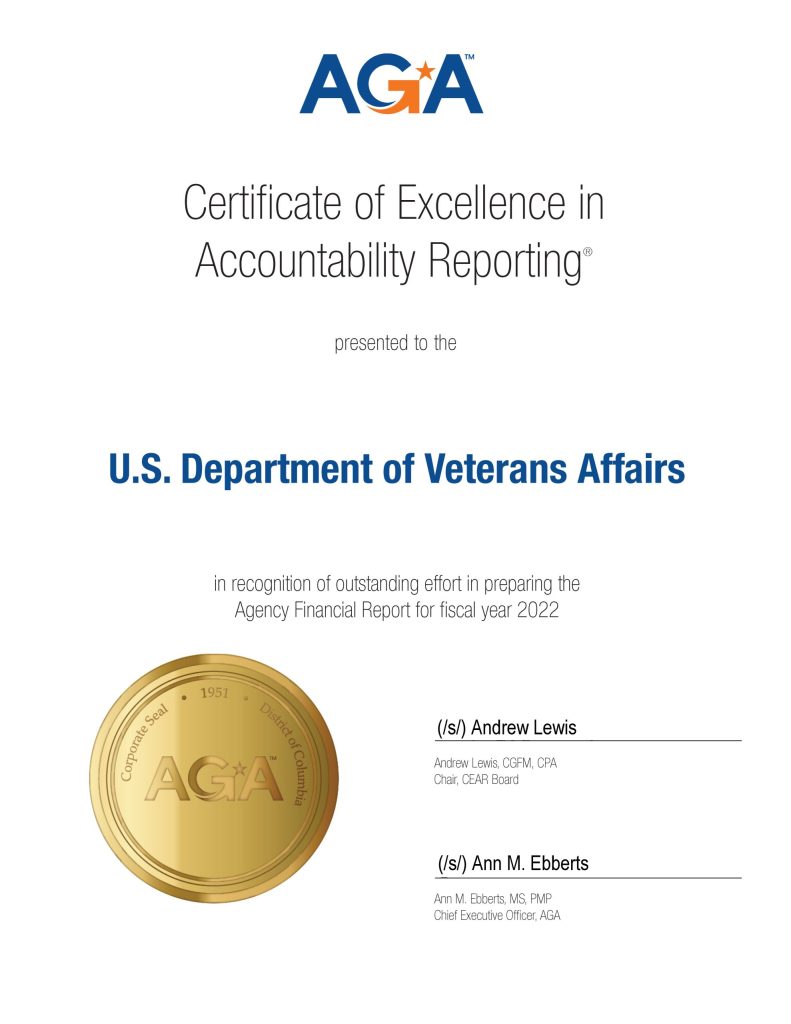 Image of the Certificate of Excellence in accountability Award for 2022